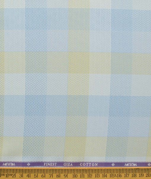 Soktas Men's Giza Cotton Checks 2.25 Meter Unstitched Shirting Fabric (Sky Blue)