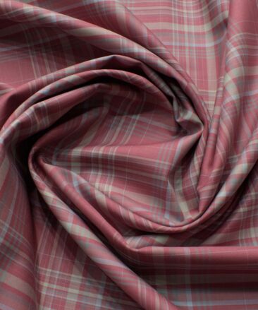 Soktas Men's Giza Cotton Checks 2.25 Meter Unstitched Shirting Fabric (Rosewood Pink)