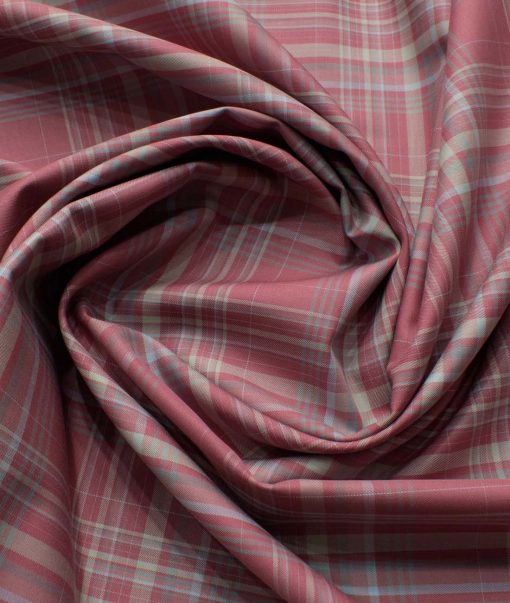 Soktas Men's Giza Cotton Checks 2.25 Meter Unstitched Shirting Fabric (Rosewood Pink)