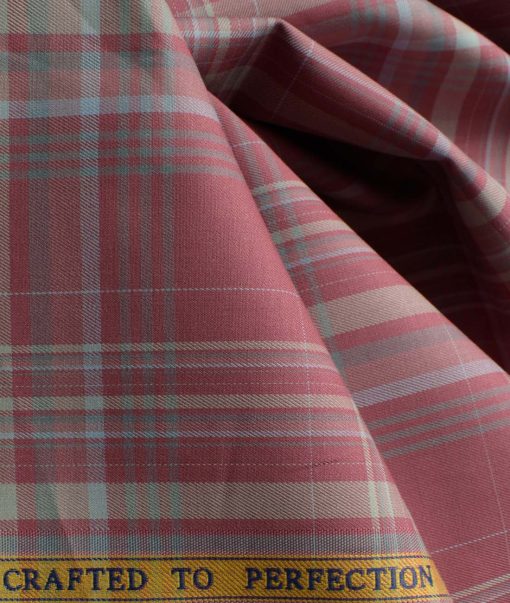 Soktas Men's Giza Cotton Checks 2.25 Meter Unstitched Shirting Fabric (Rosewood Pink)