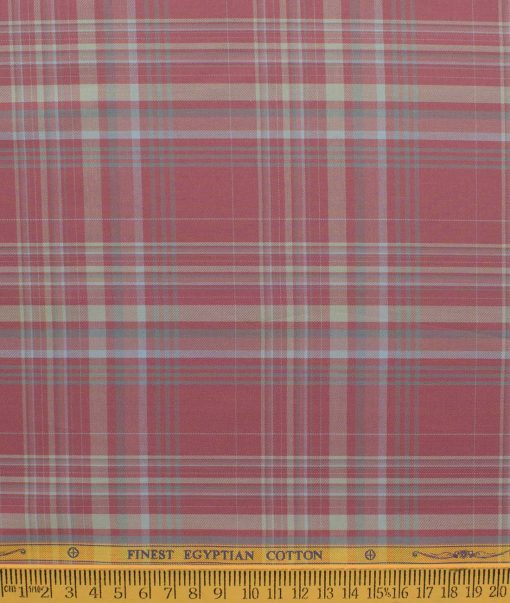 Soktas Men's Giza Cotton Checks 2.25 Meter Unstitched Shirting Fabric (Rosewood Pink)