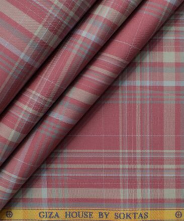 Soktas Men's Giza Cotton Checks 2.25 Meter Unstitched Shirting Fabric (Rosewood Pink)