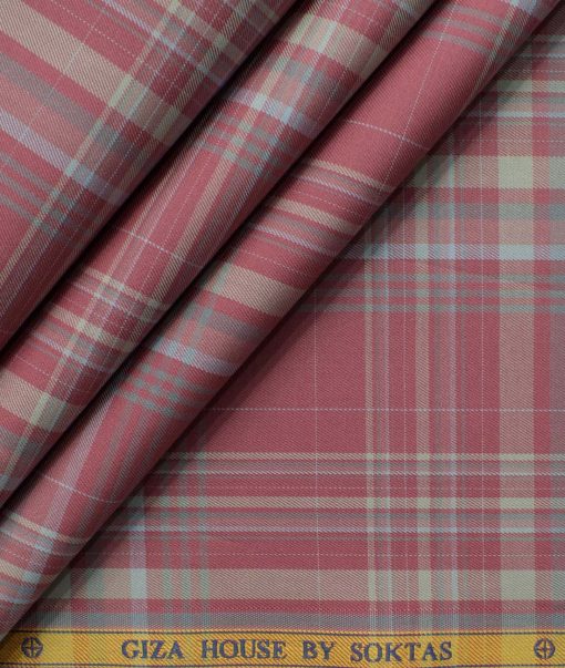 Soktas Men's Giza Cotton Checks 2.25 Meter Unstitched Shirting Fabric (Rosewood Pink)