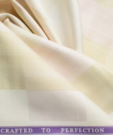 Soktas Men's Giza Cotton Checks 2.25 Meter Unstitched Shirting Fabric (Beige & Pink)