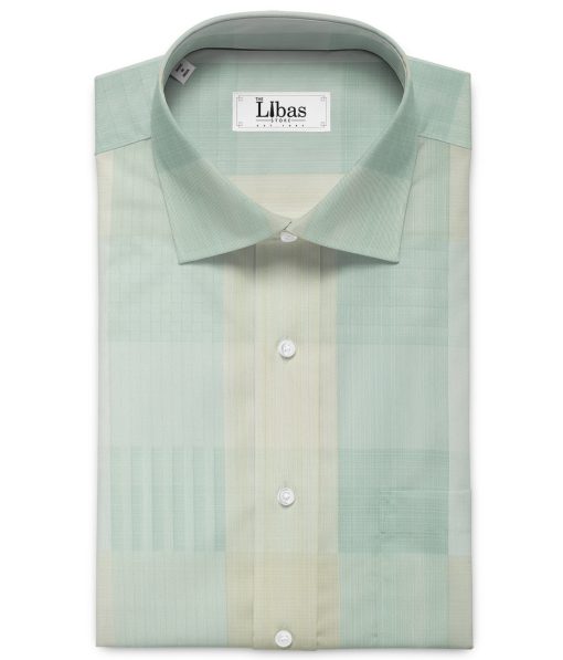 Soktas Men's Giza Cotton Checks 2.25 Meter Unstitched Shirting Fabric (Green & Cream)