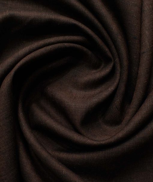 Linen Club Men's 100% Linen 30 LEA Solids  Unstitched Suiting Fabric (Dark Brown) - Image 3