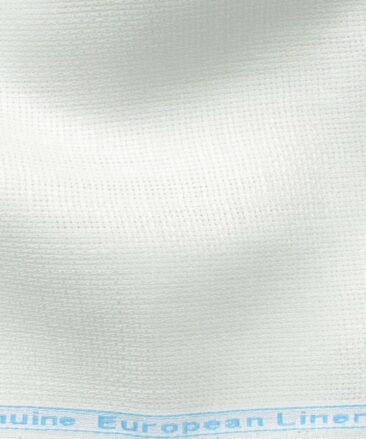 Linen Club Men's Pure Linen 66 LEA Structured 2.25 Meter Unstitched Shirting Fabric (White)