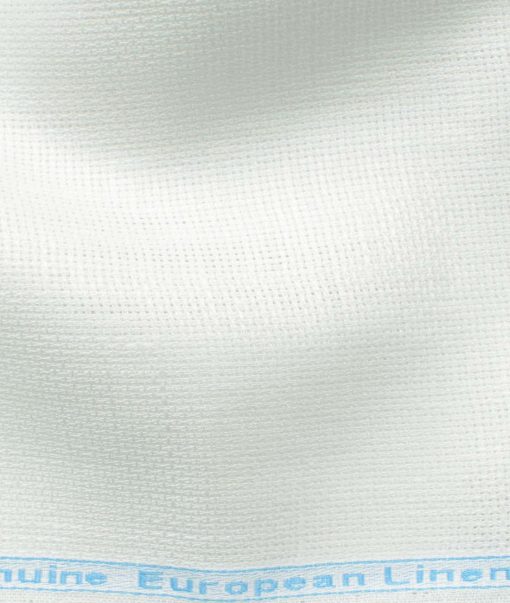 Linen Club Men's Pure Linen 66 LEA Structured 2.25 Meter Unstitched Shirting Fabric (White)