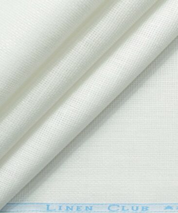 Linen Club Men's Pure Linen 66 LEA Structured 2.25 Meter Unstitched Shirting Fabric (White)