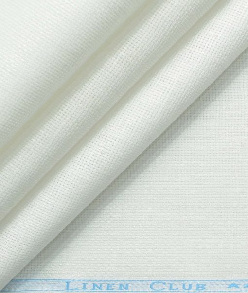 Linen Club Men's Pure Linen 66 LEA Structured 2.25 Meter Unstitched Shirting Fabric (White)