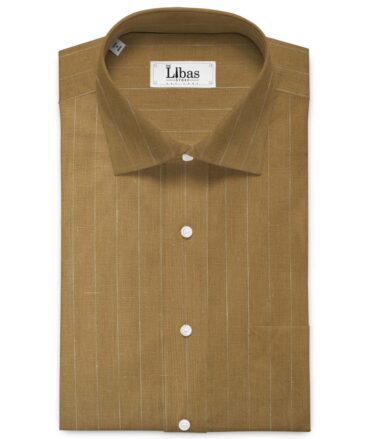 Linen Club Men's Pure Linen 66 LEA Striped 2.25 Meter Unstitched Shirting Fabric (Camel Brown)