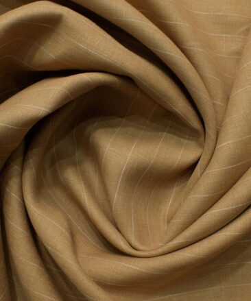 Linen Club Men's Pure Linen 66 LEA Striped 2.25 Meter Unstitched Shirting Fabric (Camel Brown)