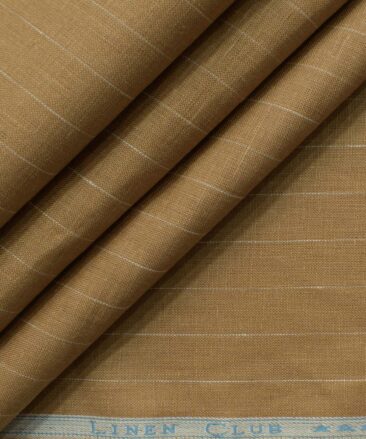 Linen Club Men's Pure Linen 66 LEA Striped 2.25 Meter Unstitched Shirting Fabric (Camel Brown)