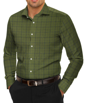 Linen Club Men's Pure Linen 66 LEA Checks 2.25 Meter Unstitched Shirting Fabric (Moss Green)