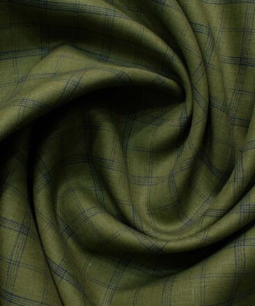 Linen Club Men's Pure Linen 66 LEA Checks 2.25 Meter Unstitched Shirting Fabric (Moss Green)