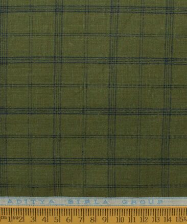 Linen Club Men's Pure Linen 66 LEA Checks 2.25 Meter Unstitched Shirting Fabric (Moss Green)