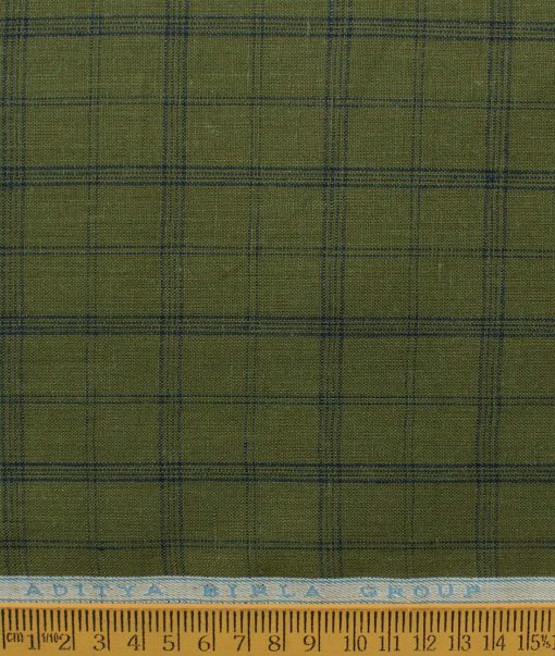 Linen Club Men's Pure Linen 66 LEA Checks 2.25 Meter Unstitched Shirting Fabric (Moss Green)