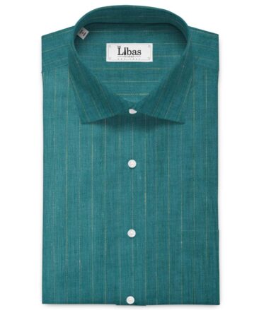 Linen Club Men's Pure Linen 66 LEA Striped 2.25 Meter Unstitched Shirting Fabric (Surfie Green)