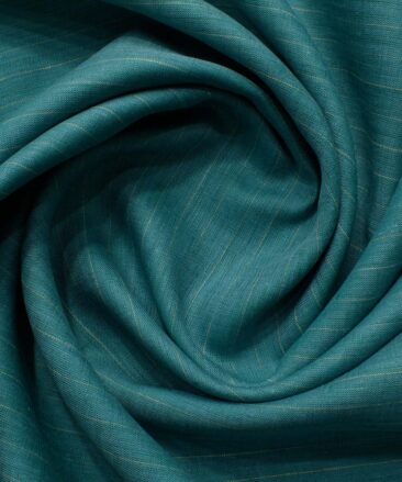 Linen Club Men's Pure Linen 66 LEA Striped 2.25 Meter Unstitched Shirting Fabric (Surfie Green)