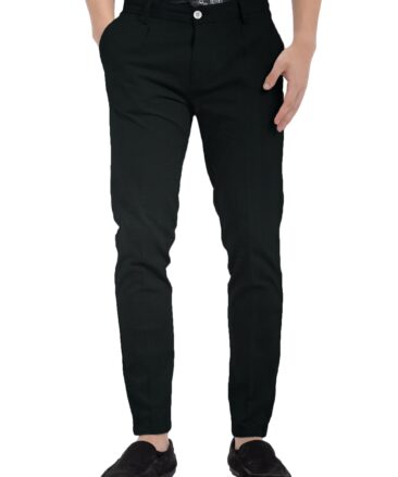 Burgoyne Men's Cotton Solids 3.75 Meter Stretchable Unstitched Trouser Fabric (Black)