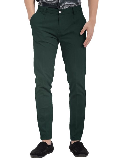 Burgoyne Men's Cotton Solids 3.75 Meter Stretchable Unstitched Trouser Fabric (Dark Pine Green)