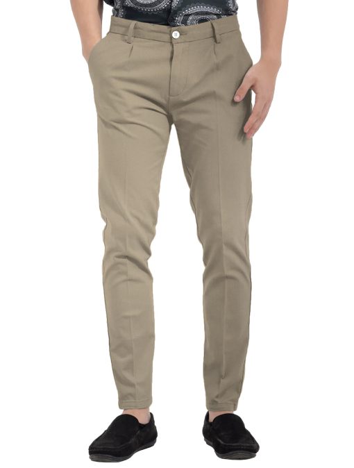 Burgoyne Men's Cotton Solids 3.75 Meter Stretchable Unstitched Trouser Fabric (Light Brown)