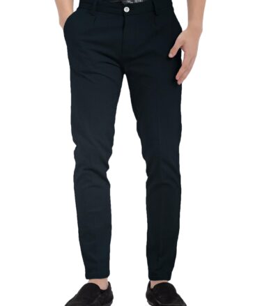 Burgoyne Men's Cotton Solids 3.75 Meter Stretchable Unstitched Trouser Fabric (Navy Blue)