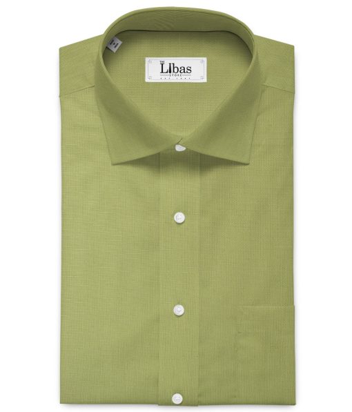 Cavallo by Linen Club Men's Cotton Linen Self Design 2.25 Meter Unstitched Shirting Fabric (Olive Green)