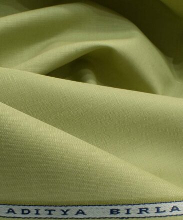 Cavallo by Linen Club Men's Cotton Linen Self Design 2.25 Meter Unstitched Shirting Fabric (Olive Green)