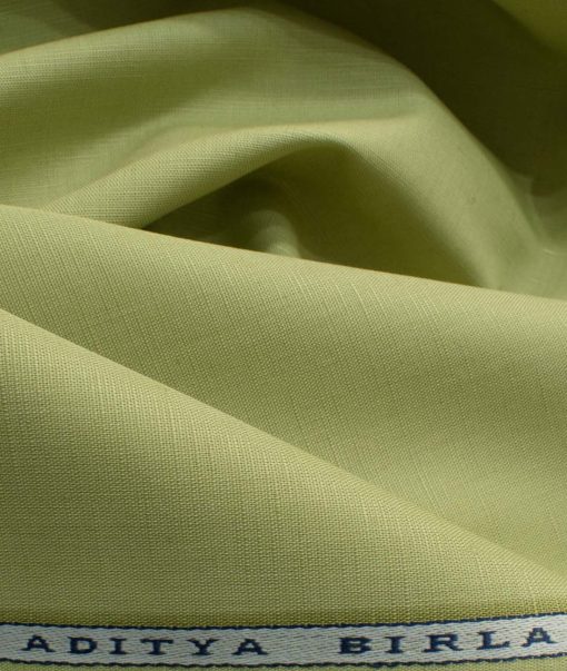 Cavallo by Linen Club Men's Cotton Linen Self Design 2.25 Meter Unstitched Shirting Fabric (Olive Green)