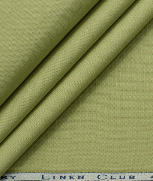 Cavallo by Linen Club Men's Cotton Linen Self Design 2.25 Meter Unstitched Shirting Fabric (Olive Green)