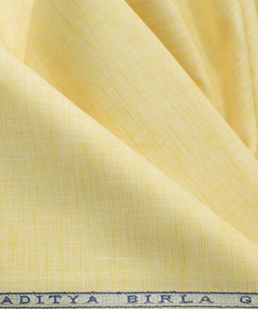 Cavallo by Linen Club Men's Cotton Linen Self Design 2.25 Meter Unstitched Shirting Fabric (Yellow)