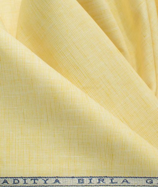 Cavallo by Linen Club Men's Cotton Linen Self Design 2.25 Meter Unstitched Shirting Fabric (Yellow)