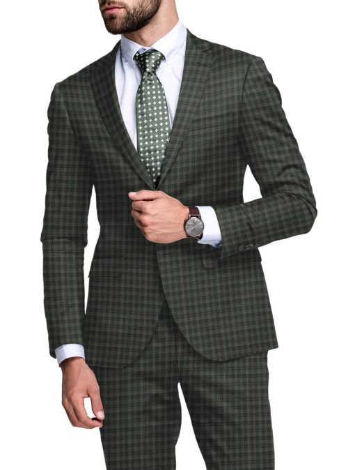 Raymond Men's Polyester Viscose Checks  Unstitched Suiting Fabric (Green & Black) - Image 2