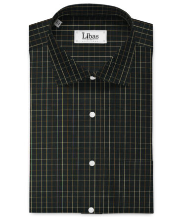 Arvind Men's 60's Premium Cotton Checks 2.25 Meter Unstitched Shirting Fabric (Black)