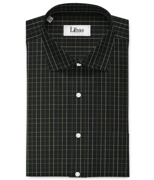 Arvind Men's 60's Premium Cotton Checks 2.25 Meter Unstitched Shirting Fabric (Black)