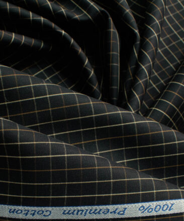 Arvind Men's 60's Premium Cotton Checks 2.25 Meter Unstitched Shirting Fabric (Black)