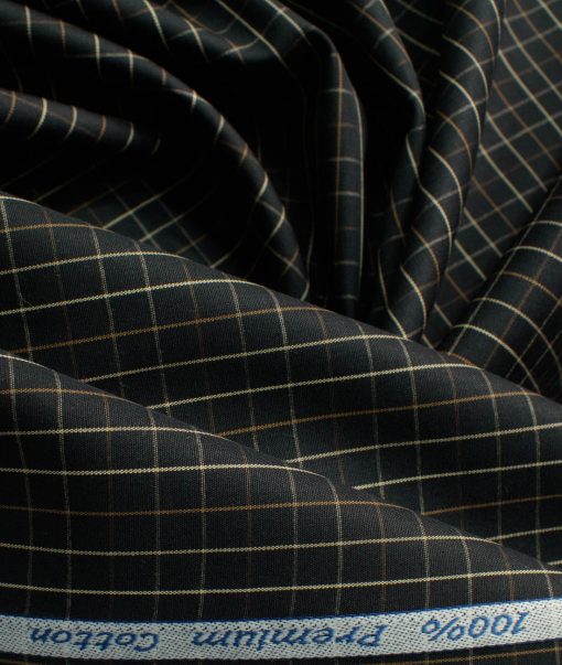 Arvind Men's 60's Premium Cotton Checks 2.25 Meter Unstitched Shirting Fabric (Black)