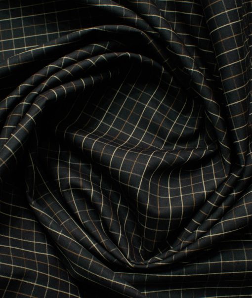 Arvind Men's 60's Premium Cotton Checks 2.25 Meter Unstitched Shirting Fabric (Black)