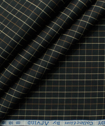 Arvind Men's 60's Premium Cotton Checks 2.25 Meter Unstitched Shirting Fabric (Black)