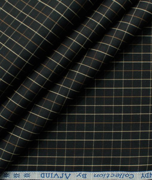 Arvind Men's 60's Premium Cotton Checks 2.25 Meter Unstitched Shirting Fabric (Black)