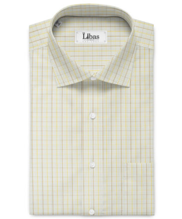 Arvind Men's 60's Premium Cotton Checks 2.25 Meter Unstitched Shirting Fabric (Cream)