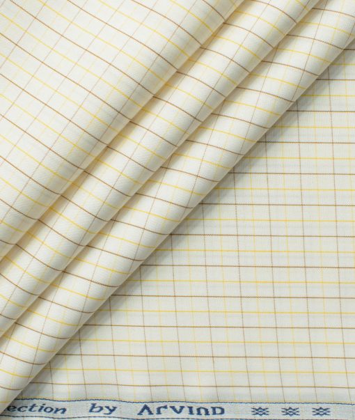 Arvind Men's 60's Premium Cotton Checks 2.25 Meter Unstitched Shirting Fabric (Cream)