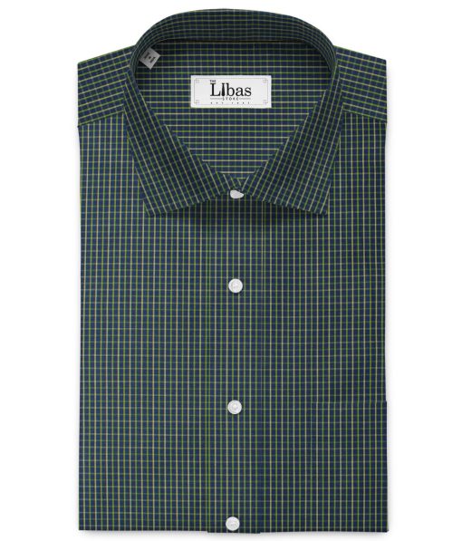 Arvind Men's 60's Premium Cotton Checks 2.25 Meter Unstitched Shirting Fabric (Dark Blue)