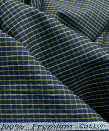 Arvind Men's 60's Premium Cotton Checks 2.25 Meter Unstitched Shirting Fabric (Dark Blue)