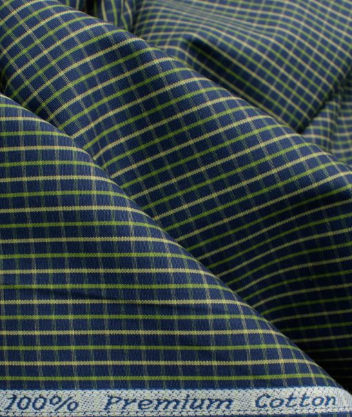 Arvind Men's 60's Premium Cotton Checks 2.25 Meter Unstitched Shirting Fabric (Dark Blue)