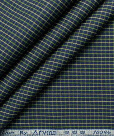 Arvind Men's 60's Premium Cotton Checks 2.25 Meter Unstitched Shirting Fabric (Dark Blue)