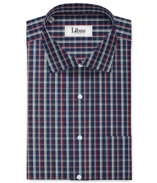 Arvind Men's 60's Premium Cotton Checks 2.25 Meter Unstitched Shirting Fabric (Dark Blue)