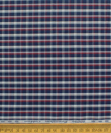 Arvind Men's 60's Premium Cotton Checks 2.25 Meter Unstitched Shirting Fabric (Dark Blue)