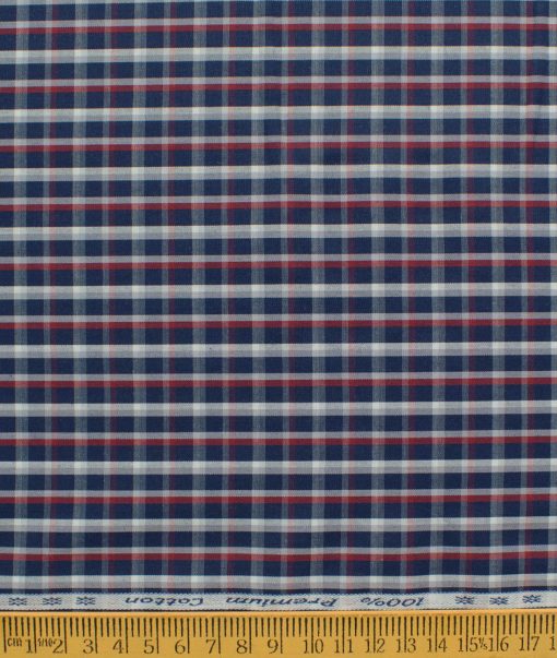 Arvind Men's 60's Premium Cotton Checks 2.25 Meter Unstitched Shirting Fabric (Dark Blue)